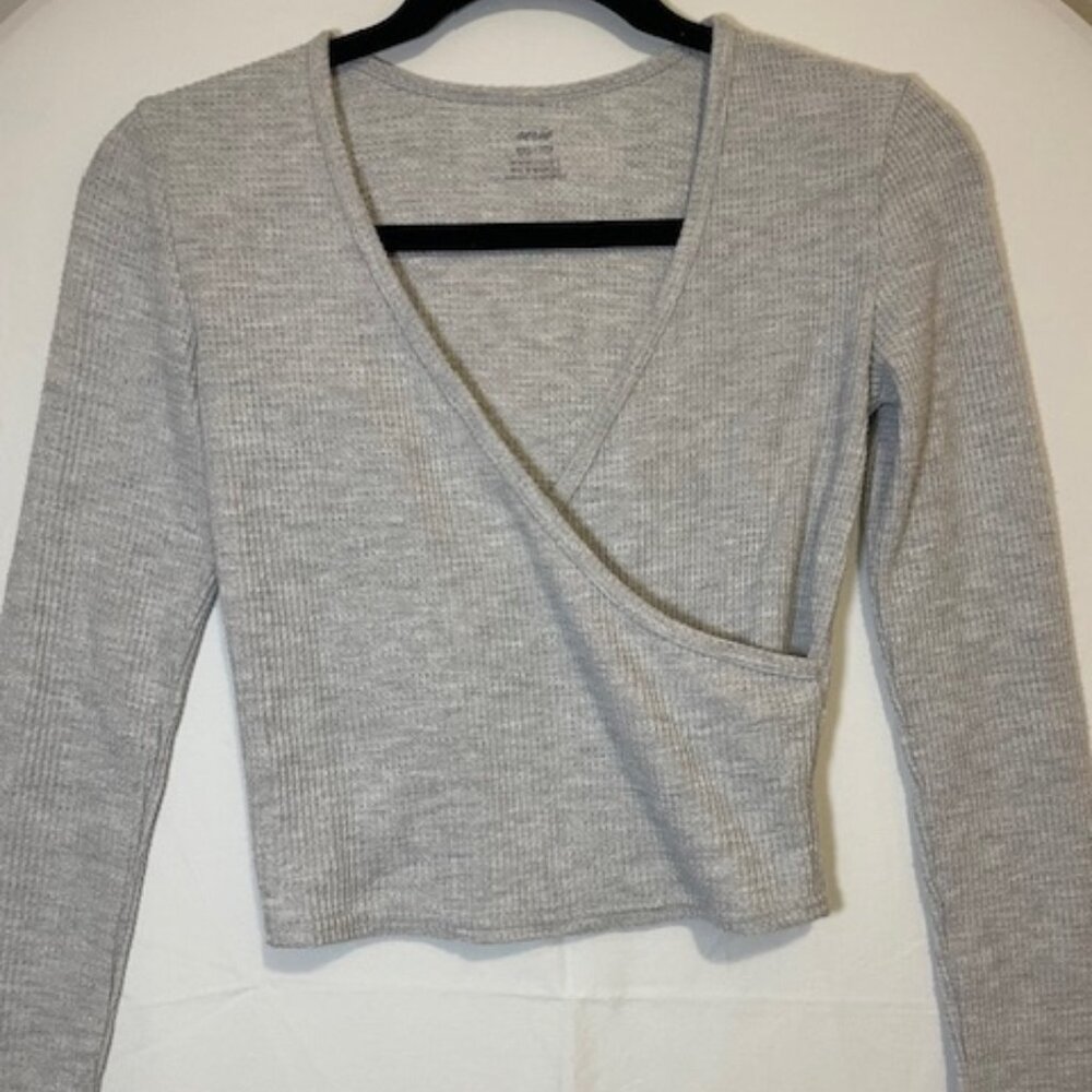 Aerie Waffle Wrap Top Heather Gray Womens Size XXS EUC